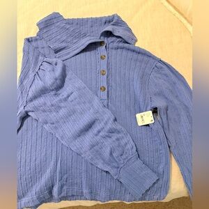 Blue Button-Up Knit Sweater